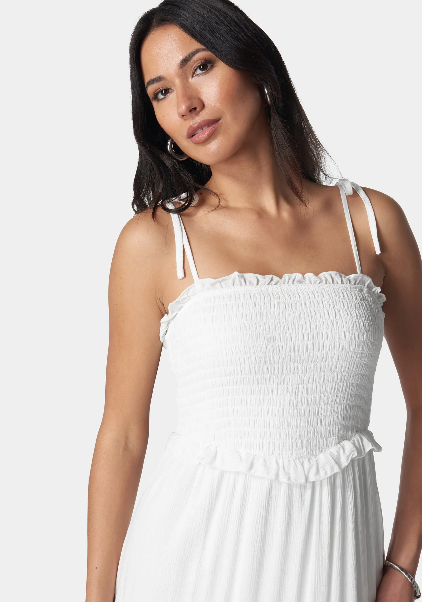 Lace Inset Smocked Midi Dress sold by Bebe product image thumbnail 4