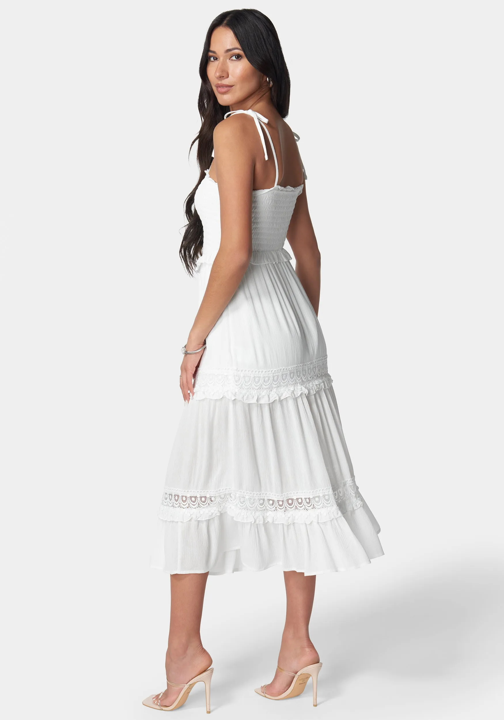 Lace Inset Smocked Midi Dress sold by Bebe product image thumbnail 3