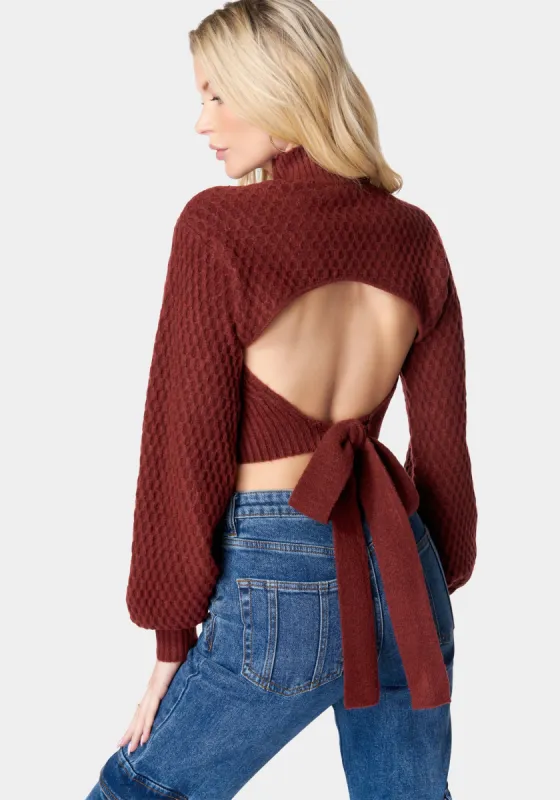 Open Back Mock Neck Sweater sold by Bebe