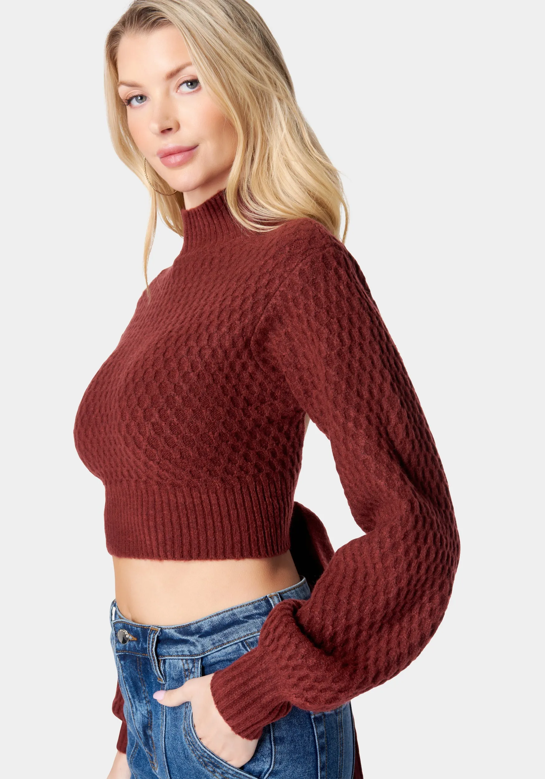 Open Back Mock Neck Sweater sold by Bebe product image thumbnail 3