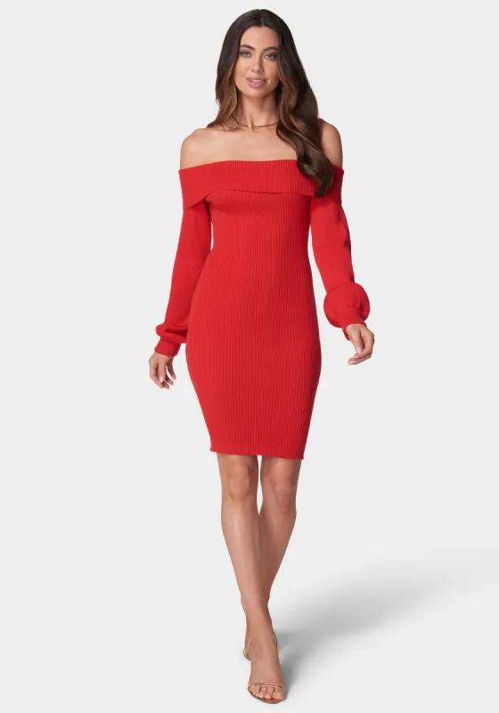 Overlay Balloon Sleeve Knit Dress sold by Bebe