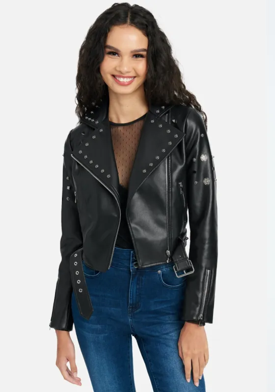 Vegan Leather Stud Detail Moto Jacket sold by Bebe