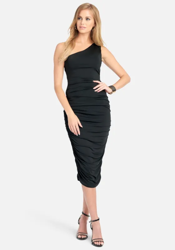 One Shoulder Solid Midi Dress sold by Bebe