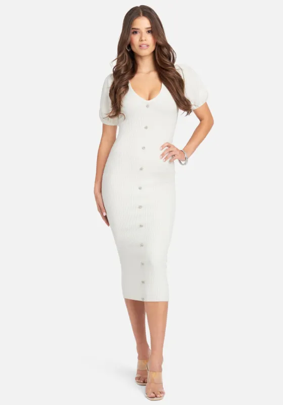 Puff Sleeve Sweater Button Dress sold by Bebe