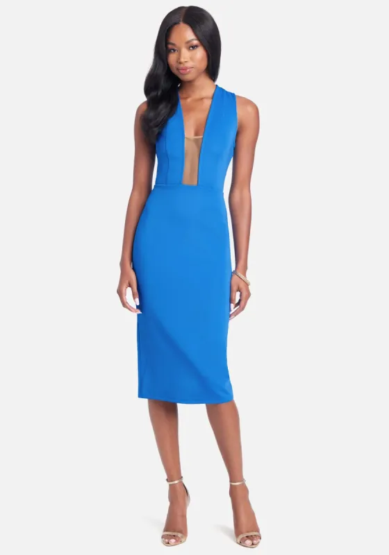 Illusion Mesh Scuba Dress sold by Bebe