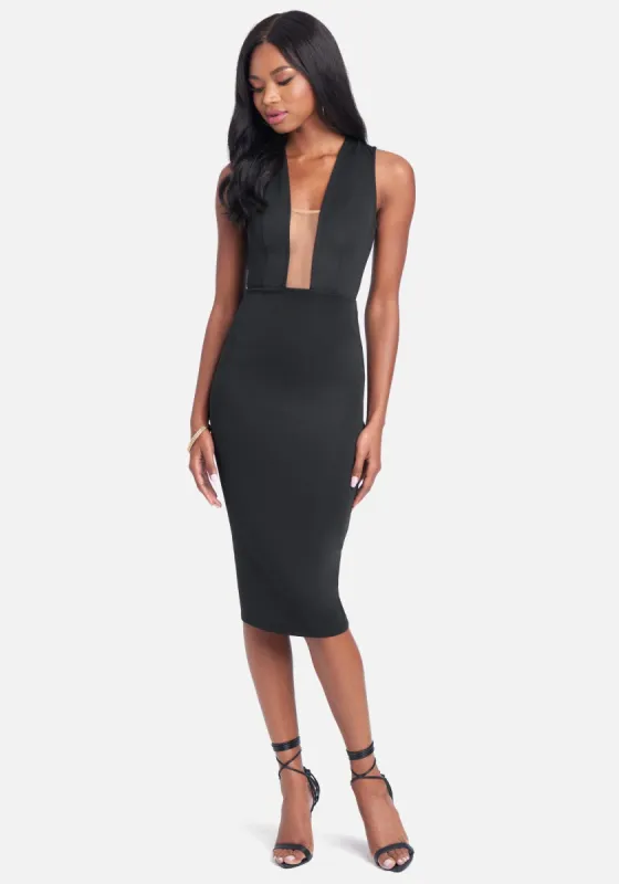 Illusion Mesh Scuba Dress sold by Bebe