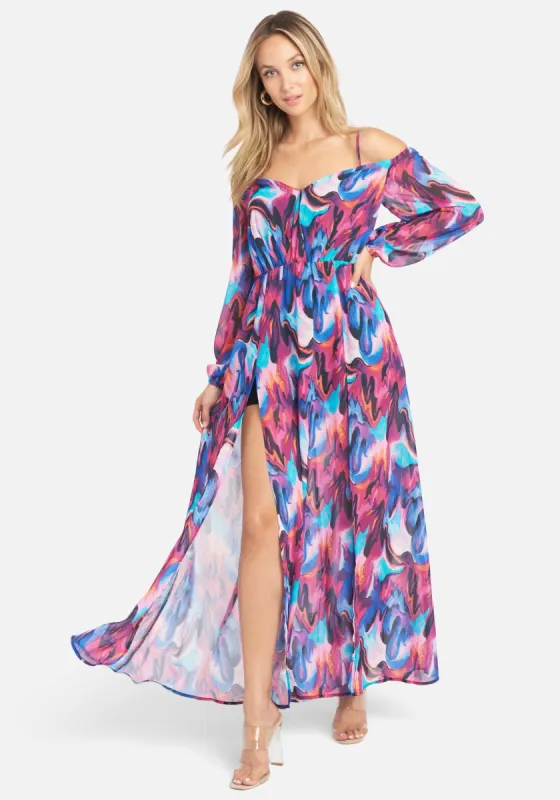 Printed Romantic Slit Maxi Dress sold by Bebe