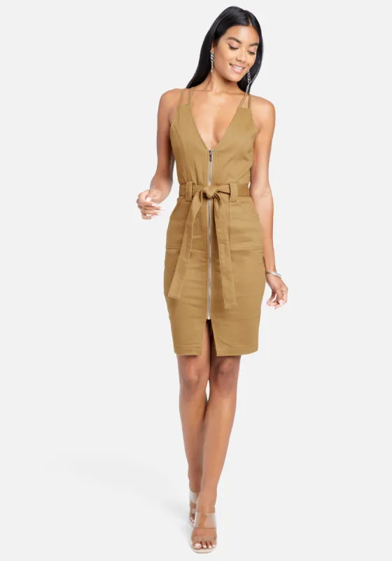 Double Strap Zip Front Midi Dress made by Bebe