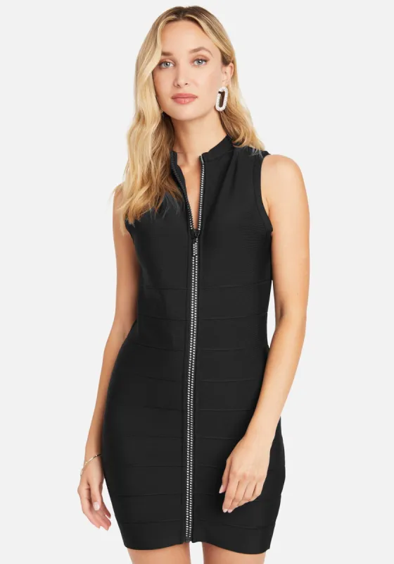 Crystal Zipper Detail Bandage Dress sold by Bebe