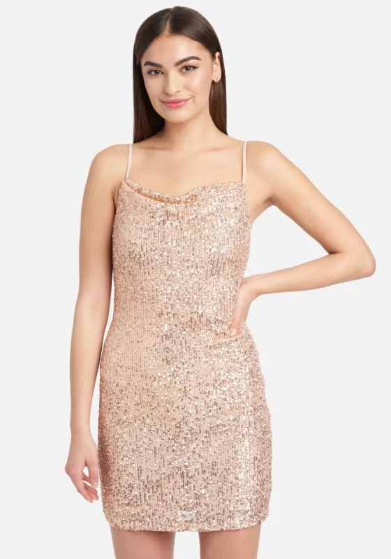 Cowl Sequin Mini  Dress sold by Bebe