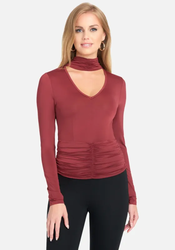 Mock Neck Ruched Waist Knit Top sold by Bebe