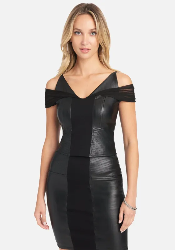 Vegan Leather & Mesh Combo Top sold by Bebe
