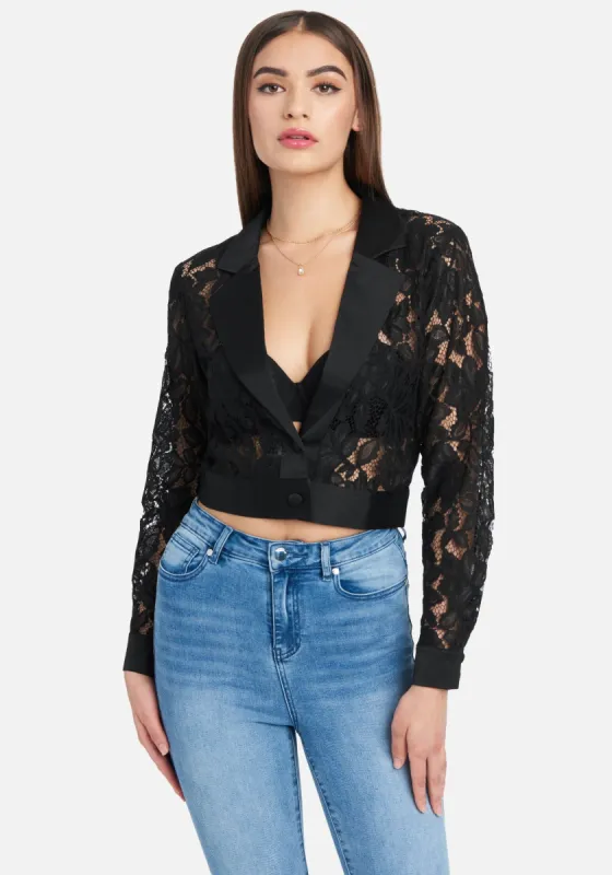 Satin Combo Corded Lace Jacket sold by Bebe