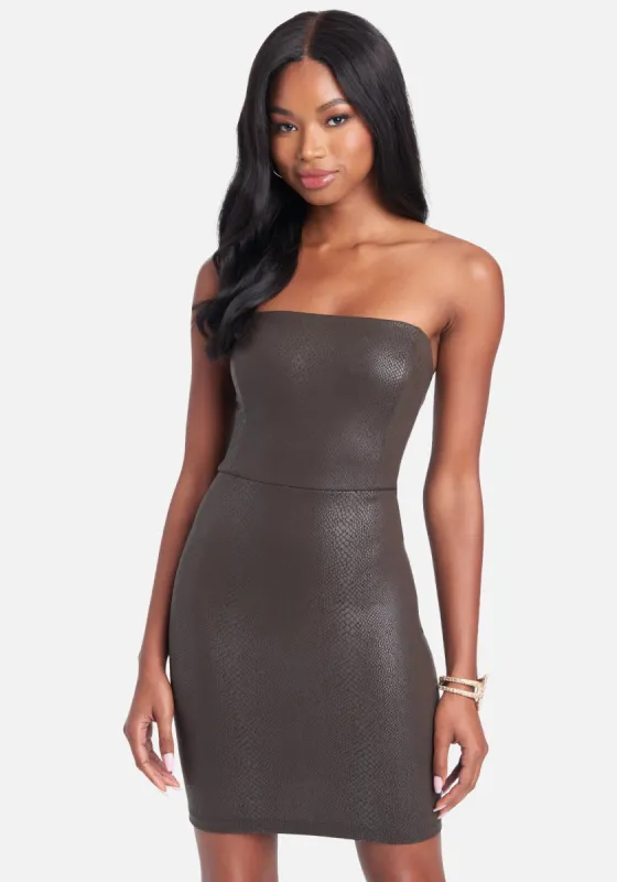 Mini Tube Vegan Leather Dress sold by Bebe