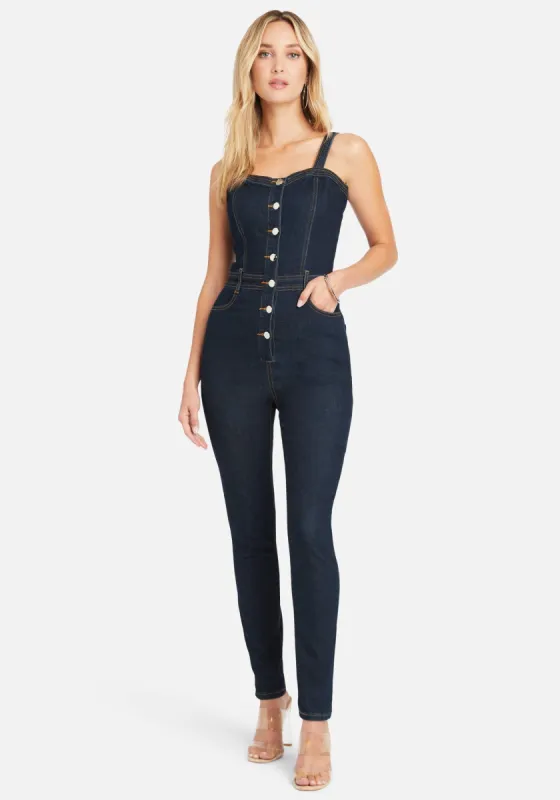 Sweetheart Denim Jumpsuit sold by Bebe