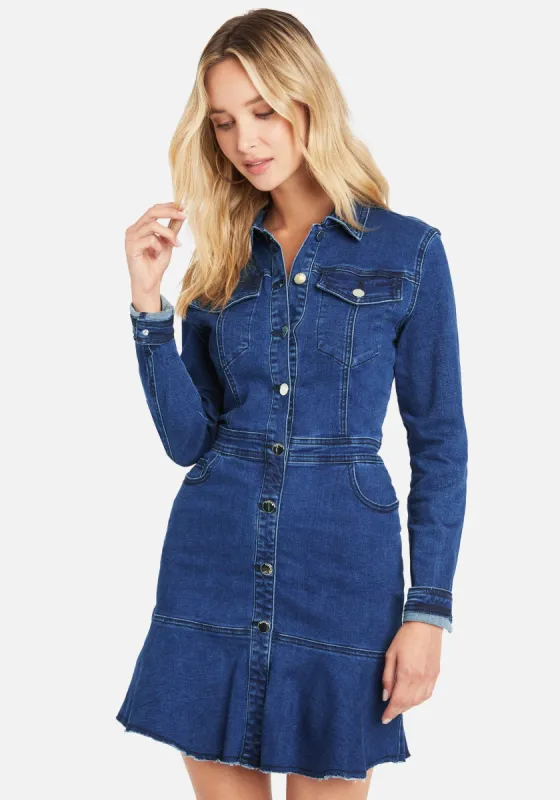 Flared Hem Denim Dress made by TC