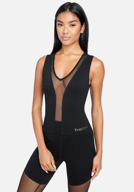 Mesh Combo Bebe Logo Sleeveless Top sold by Bebe