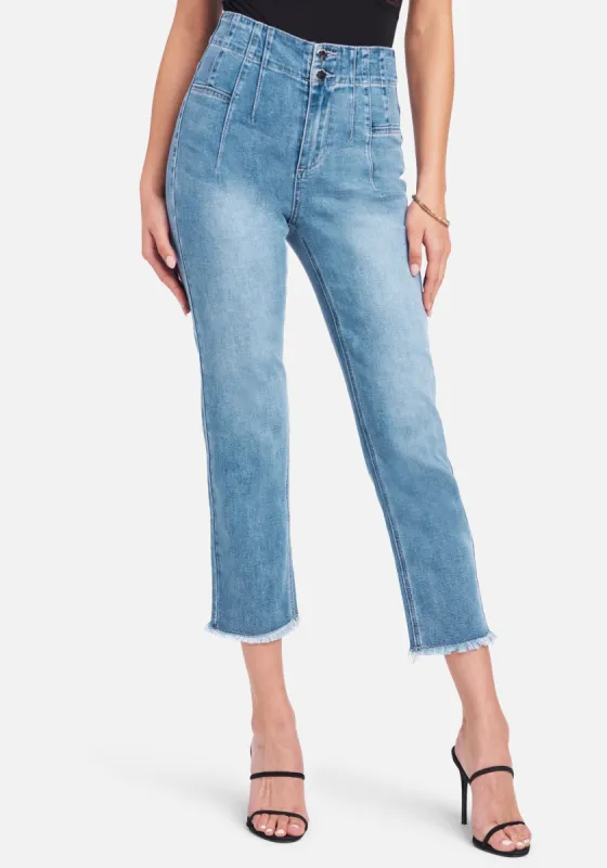 High Rise Front Pleating Straight Leg Jeans sold by Bebe