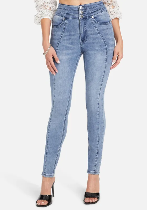 High Waist Front Seam Detail Skinny Jeans sold by Bebe