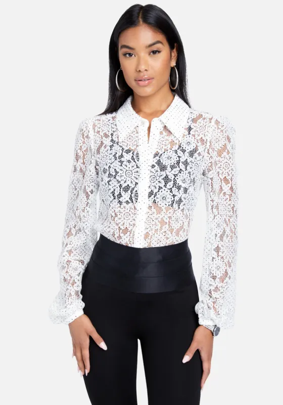 Dotted Corded Lace Blouse sold by Bebe