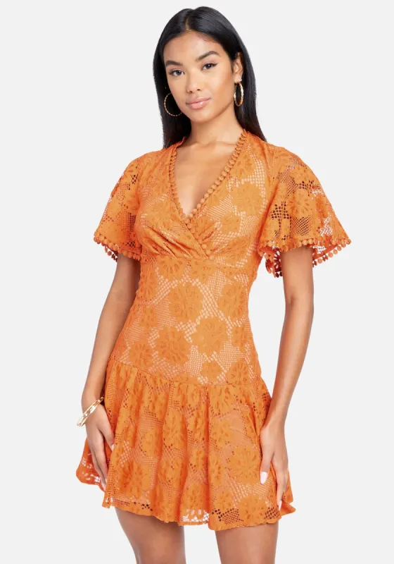 Embroidered Flutter Fit And Flare Dress made by Bebe