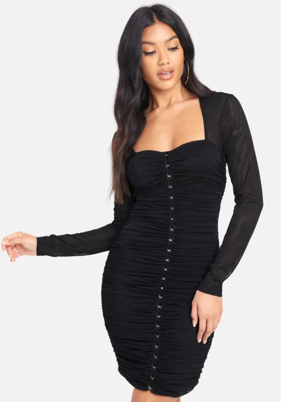 Hook and Eye Detail Mesh Dress sold by Bebe