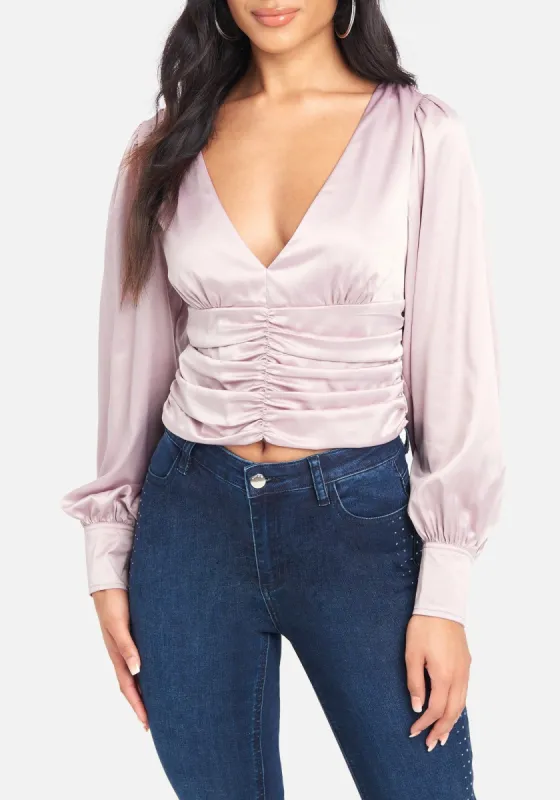 Puff Sleeve Stretch Satin Top sold by Bebe