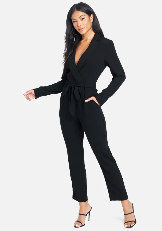 Long Sleeve Belted Crop Leg Jumpsuit sold by Bebe