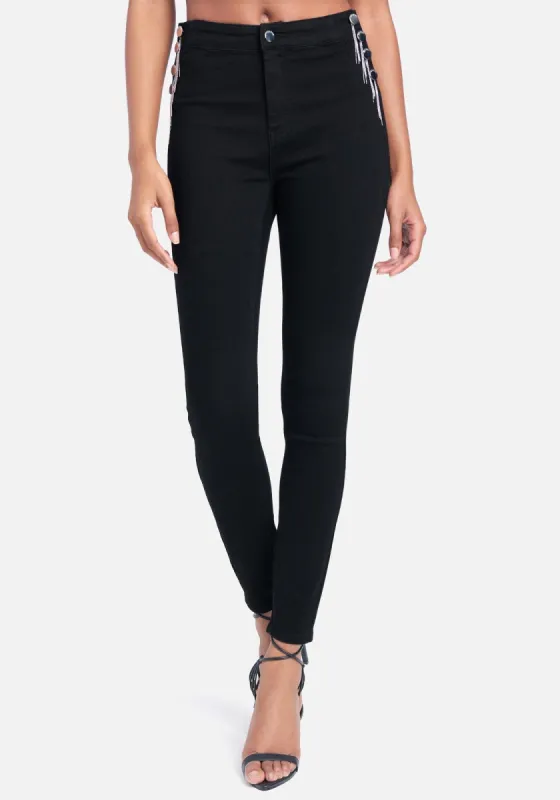 Side Buttons Chain Detail Jeans sold by Bebe