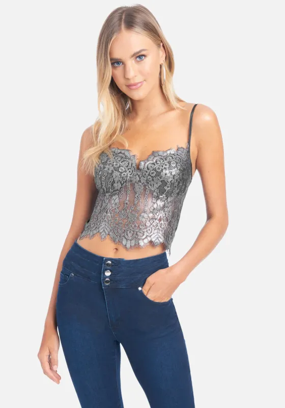 Metallic Foil Lace Bralette sold by Bebe
