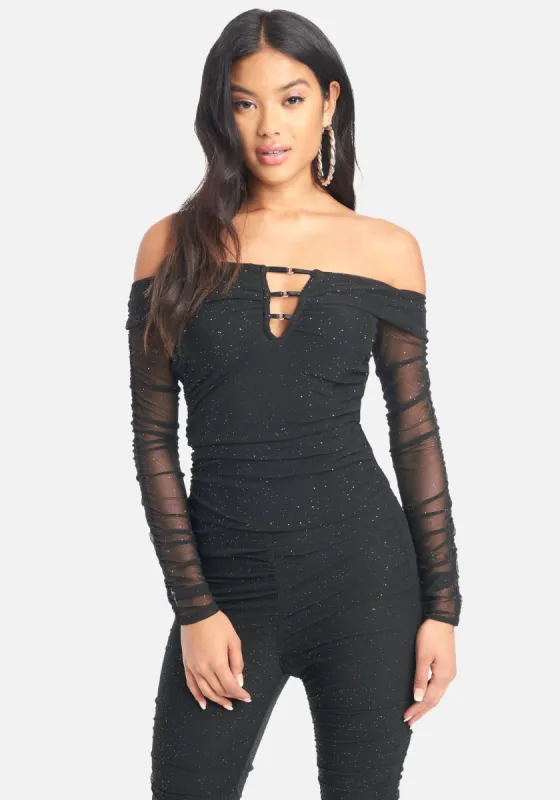 Glitter Mesh Off Shoulder Top sold by Bebe