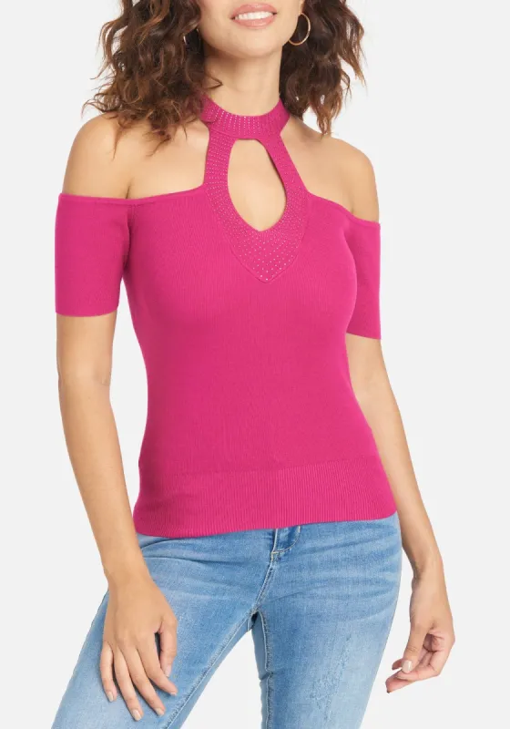 Front Keyhole Stud Sweater sold by Bebe