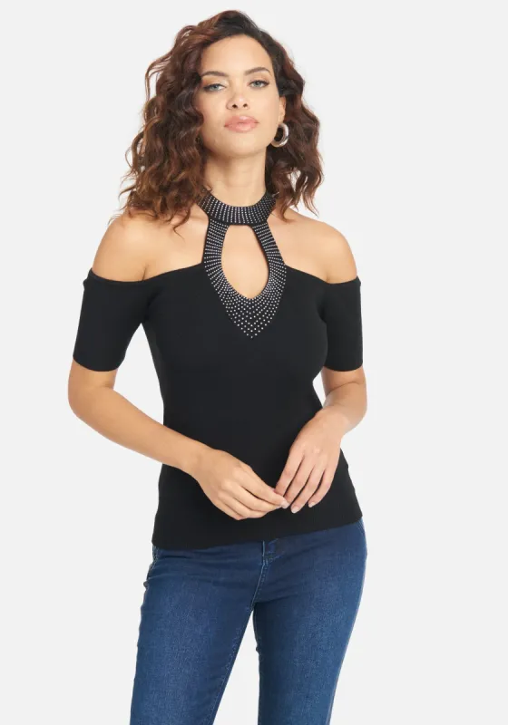 Front Keyhole Stud Sweater sold by Bebe