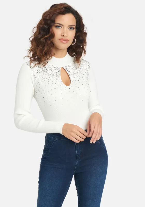 Cut Out Rhinestone Sweater sold by Bebe