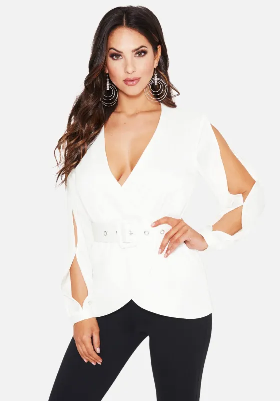 Split Sleeve Belted Wrap Jacket sold by Bebe