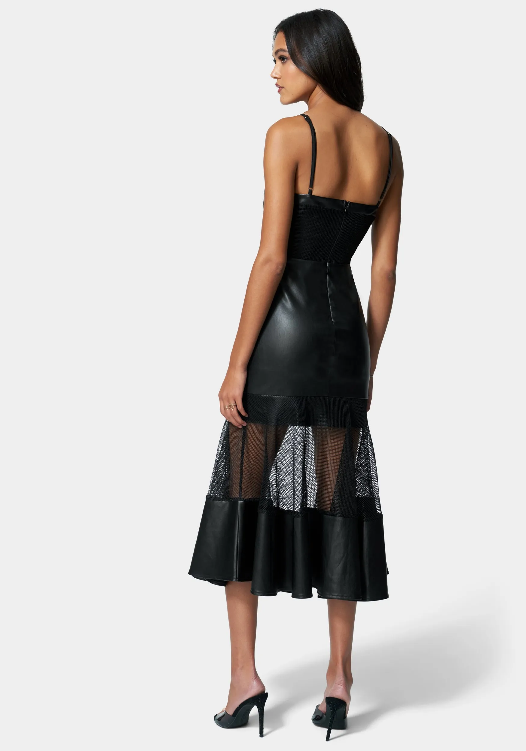 Mesh And Vegan Leather Flare Dress sold by Bebe product image thumbnail 3