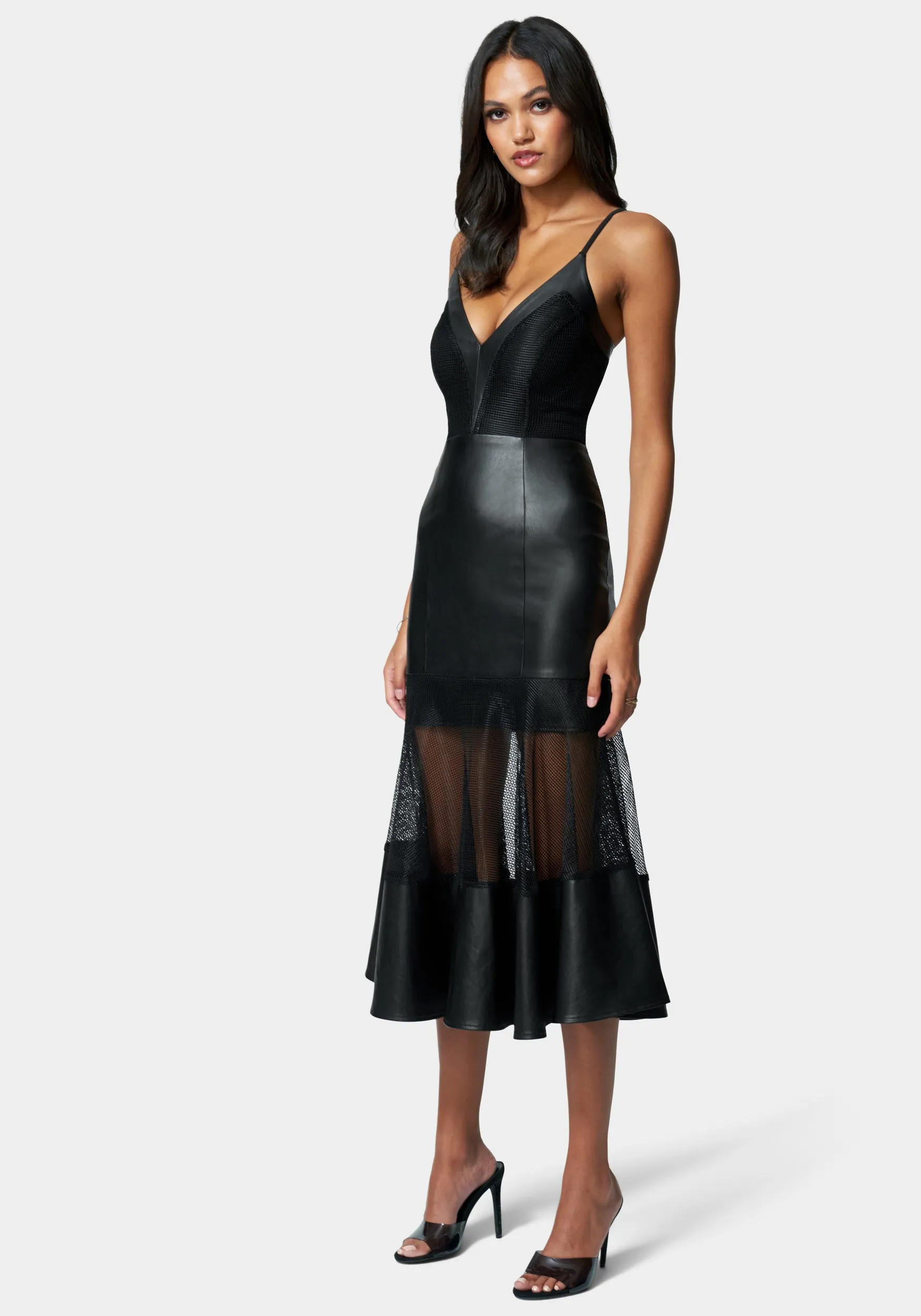 Mesh And Vegan Leather Flare Dress sold by Bebe product image thumbnail 2
