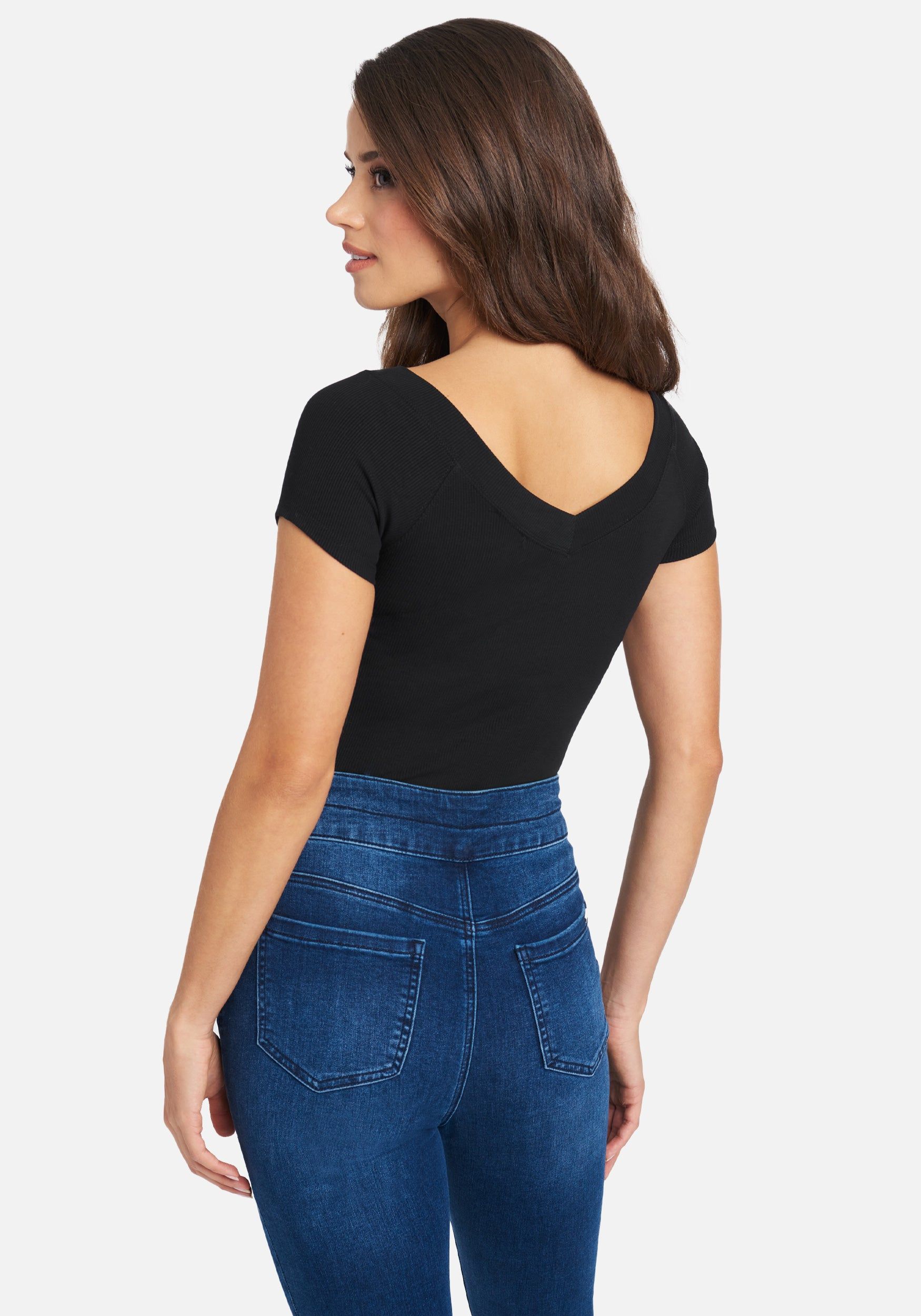 Crystal Logo Double V-Neck Short Sleeve Tee sold by Bebe product image thumbnail 3