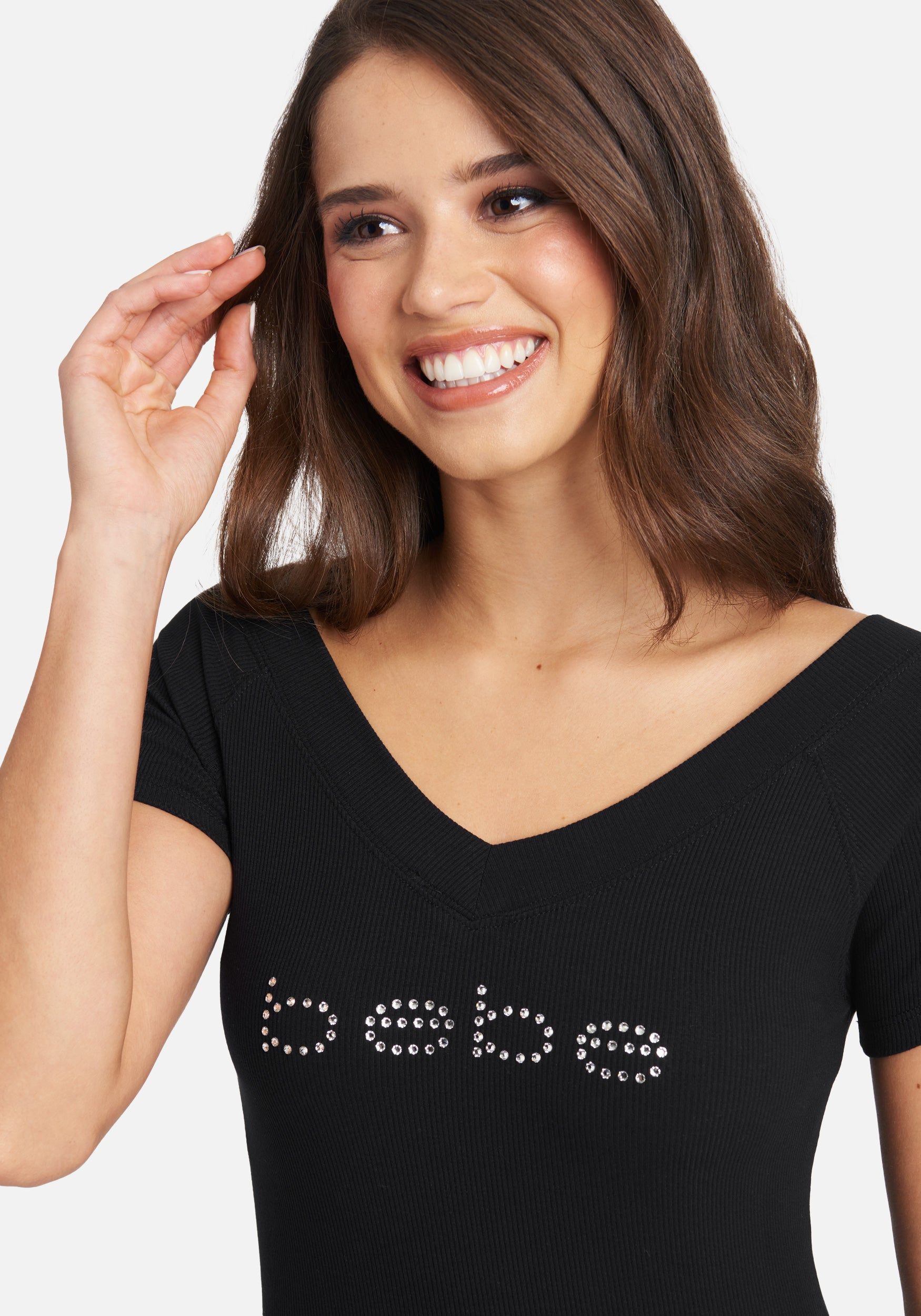 Crystal Logo Double V-Neck Short Sleeve Tee sold by Bebe product image thumbnail 4