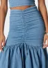 Ruched Drawcord Hi Lo Flared Hem Denim Skirt sold by Bebe