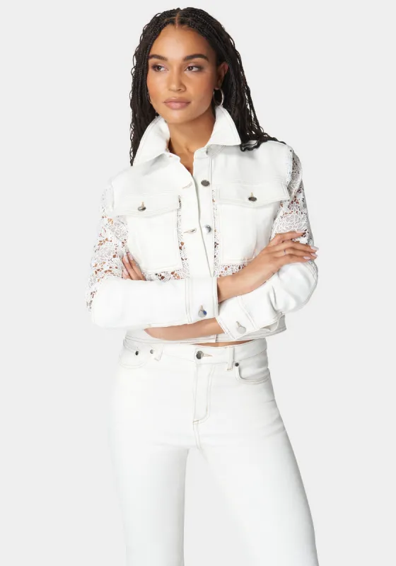 Lace Combo Denim Jacket sold by Bebe