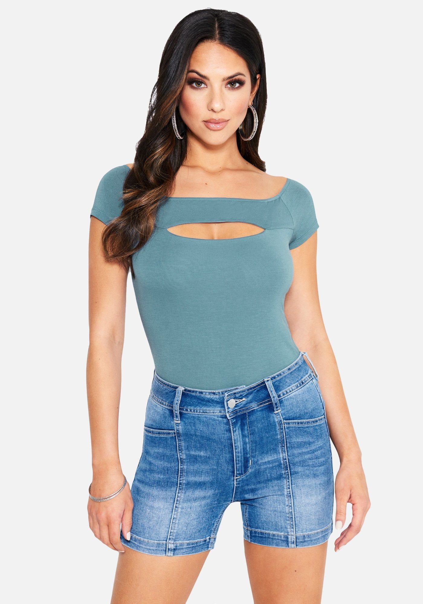 Cutout 3/4 Sleeve Knit Top sold by Bebe