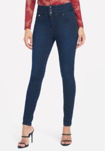 High Waisted Button Front Skinny Jeans sold by Bebe