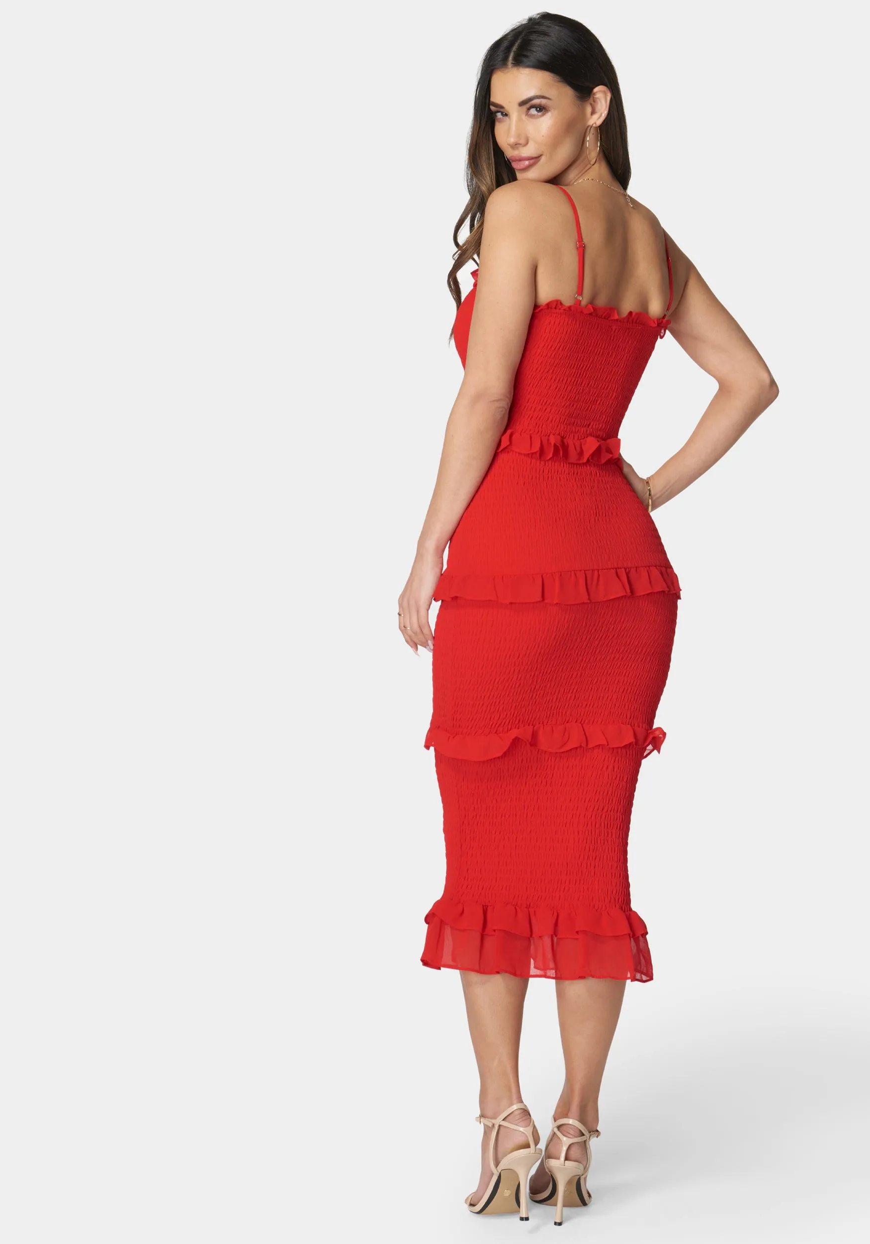 Georgette Smocked Midi Dress sold by Bebe product image thumbnail 3
