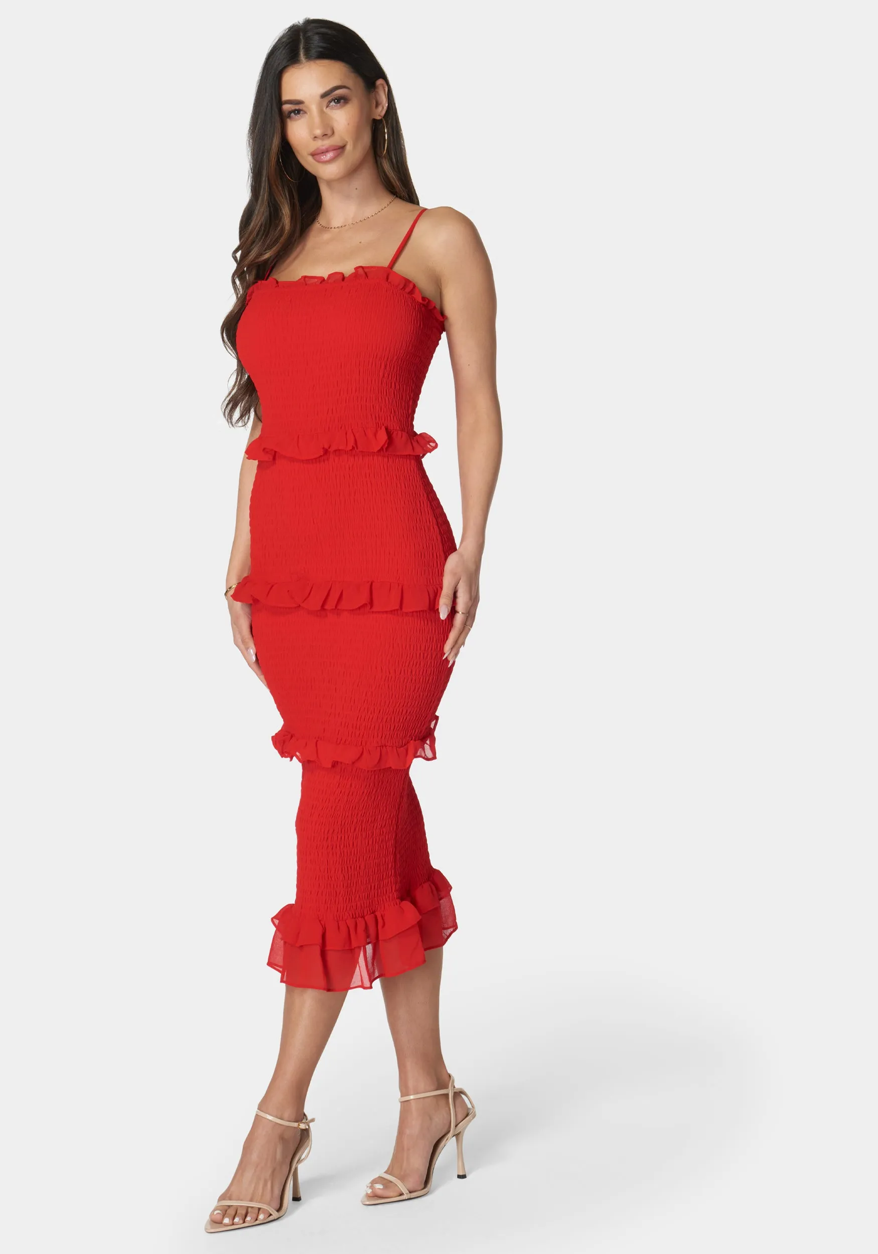 Georgette Smocked Midi Dress sold by Bebe product image thumbnail 2