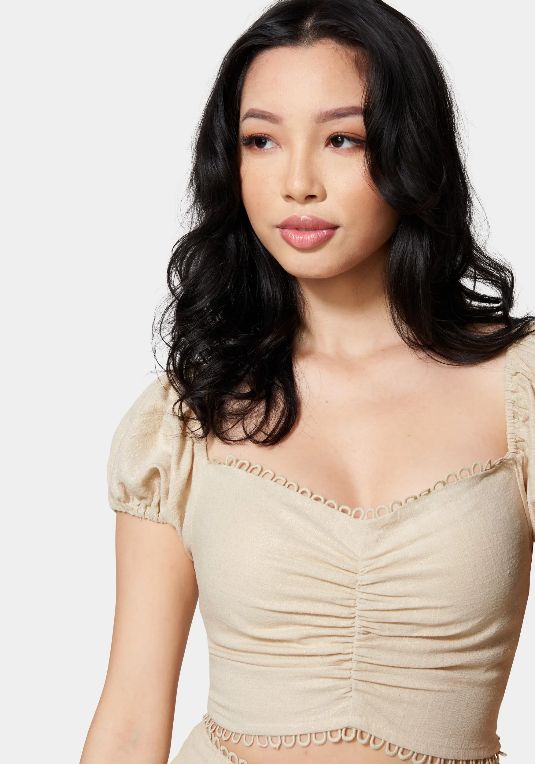 Metallic Linen Off Shoulder Blouse sold by Bebe