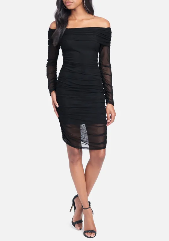 Off The Shoulder Mesh Mini Dress sold by Bebe