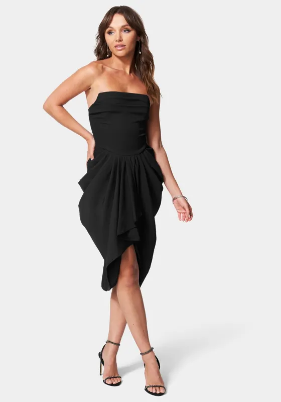 Strapless Gathered Waist Midi Dress sold by Bebe