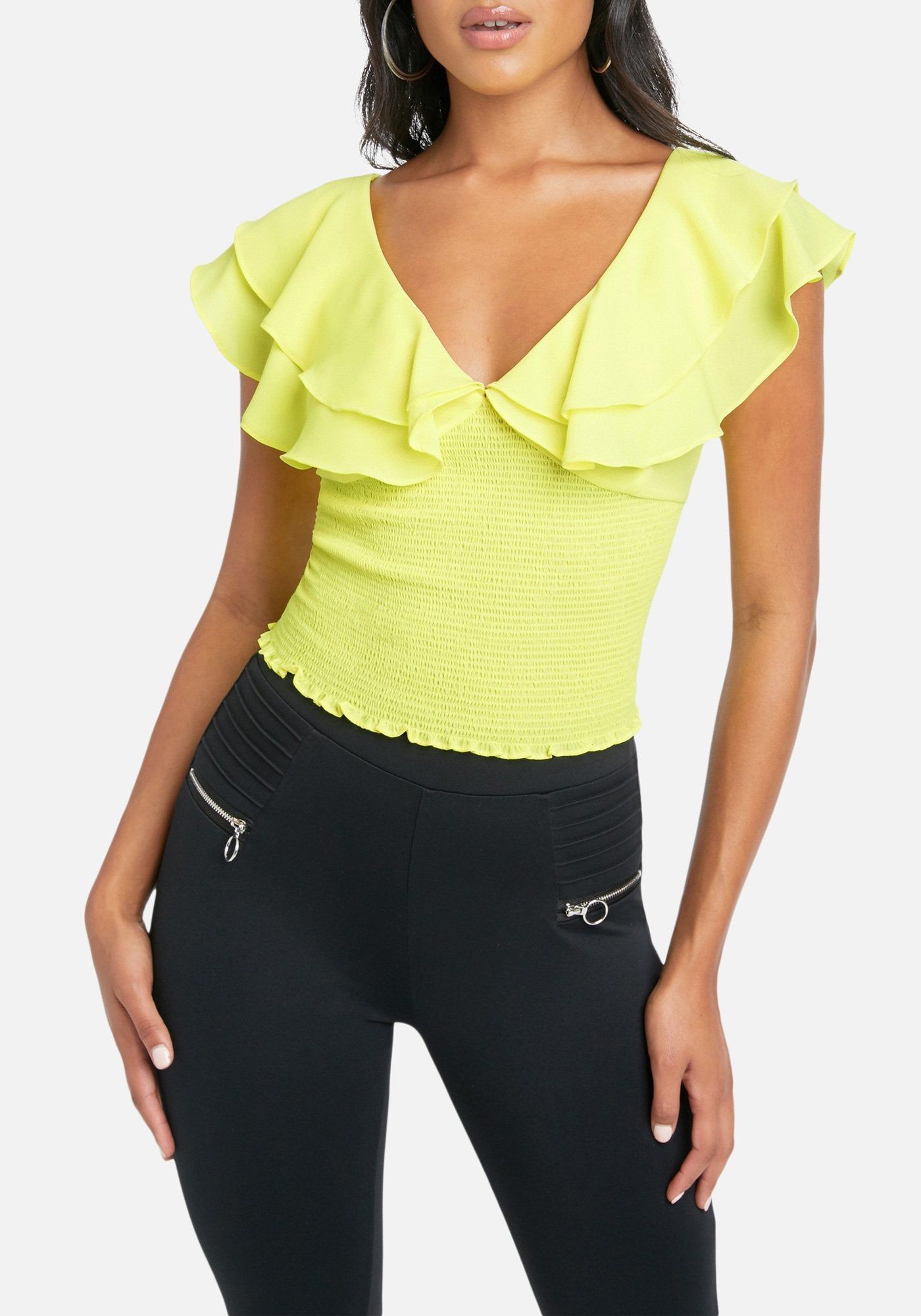 Chiffon Double Ruffle Top sold by Bebe