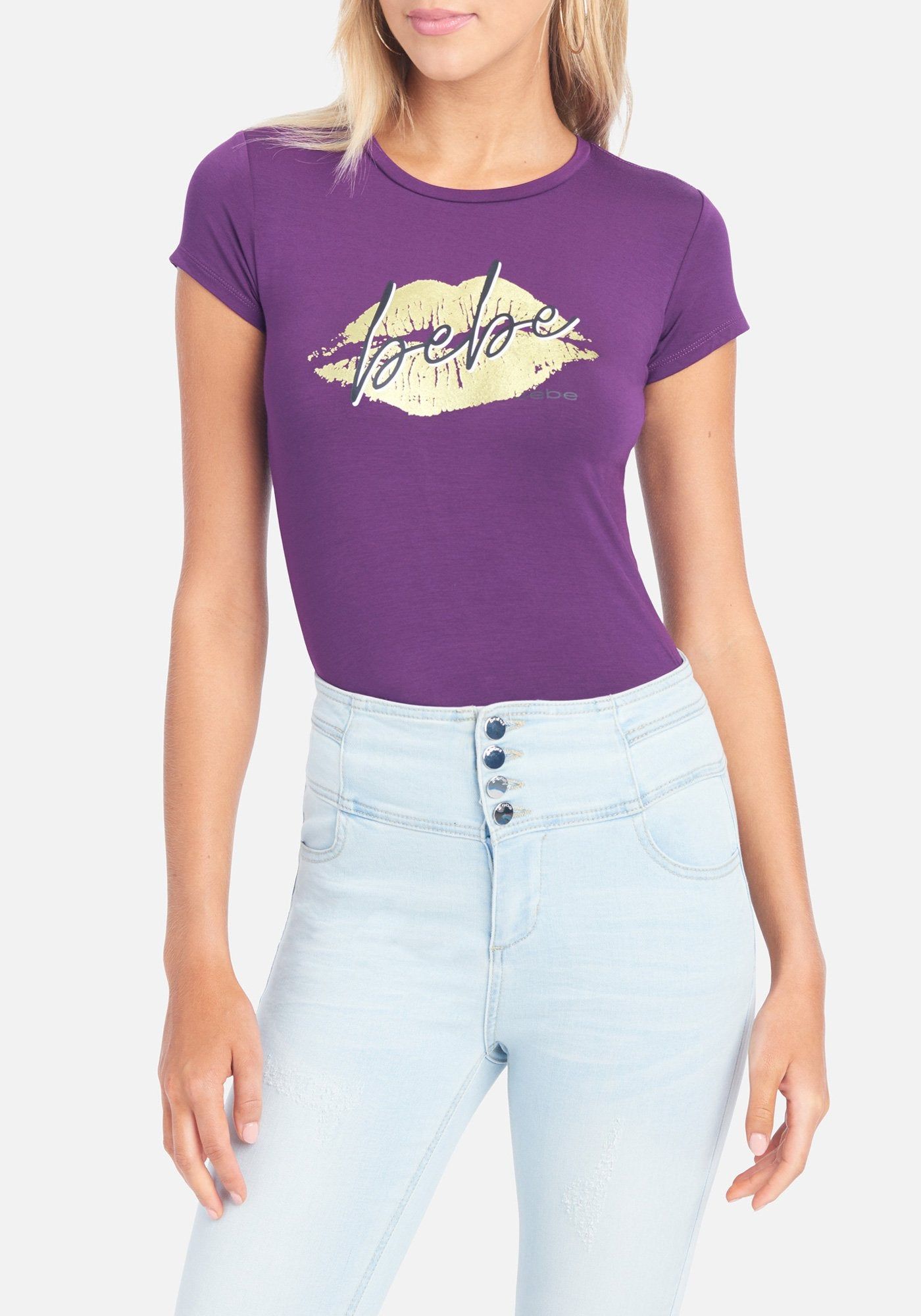 Bebe Logo Cursive Lip Tee sold by Bebe